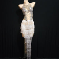 Twilight fringe dress nude and white