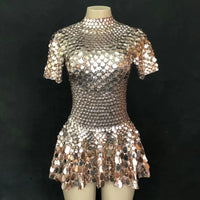 Disco sea shell leotard dress silver and copper brown