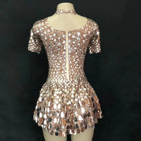 Disco sea shell leotard dress silver and copper brown