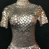 Disco sea shell leotard dress silver and copper brown