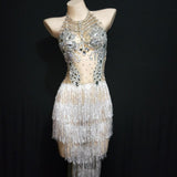 Twilight fringe dress nude and white