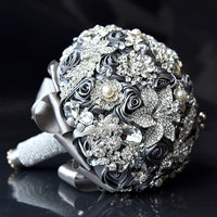 Crystal flower bouquet grey on silver