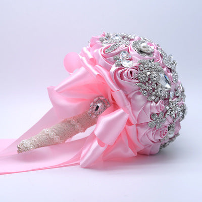 Crystal flower bouquet silver on pink