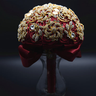 Crystal flower bouquet red and gold