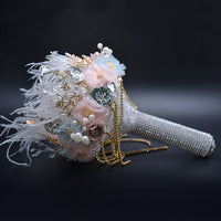 Crystal flower bouquet feathered silver and pink