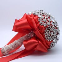 Crystal flower bouquet silver on red